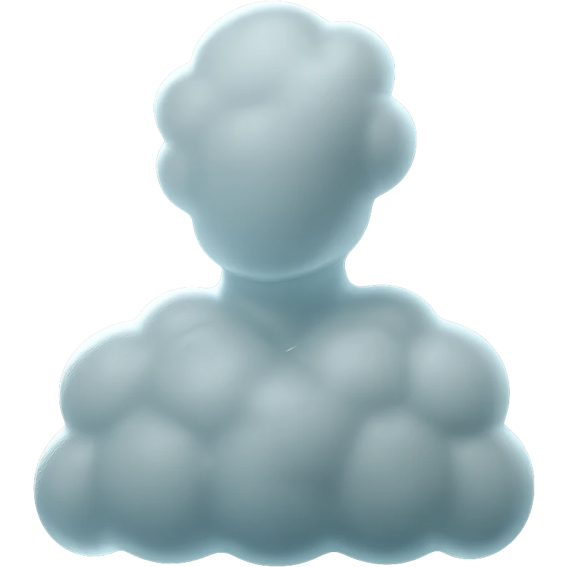 shoulder-up person fully made of white fluffy convex clouds, matte glass style emoji