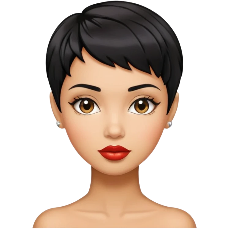 woman pixie cut textured black hair shiny glossy lips emoji