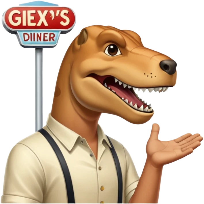 A rex from gta5 flicking on a open and close sign for rexs diner emoji