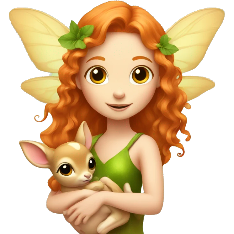Beautiful ginger fairy with a baby fawn  emoji