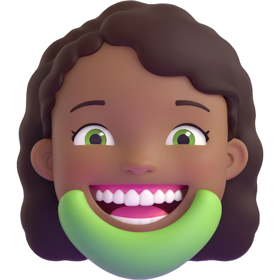 black girl with green braces on her teeth smiling emoji