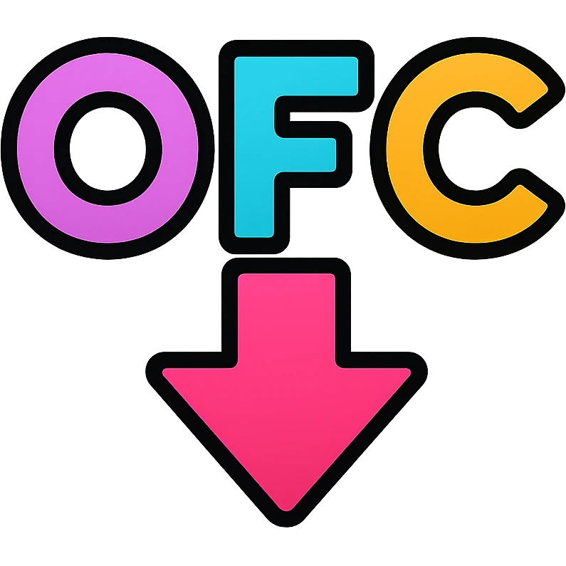 Letters OFC with a downward arrow underneath, using bright neon colors emoji