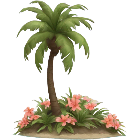 Aesthetic palm tree on a island with flowers on it emoji