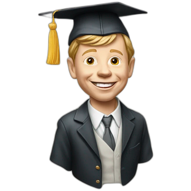 Alfred Neuman with a college graduate hat emoji