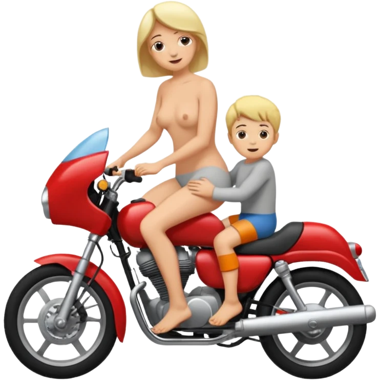 A mom and small son naked full body while mom is riding her son emoji