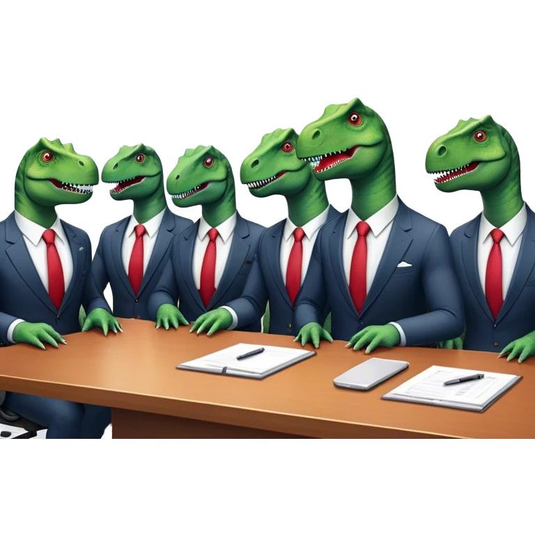 different office dinosaurs in suits sitting along the conference table emoji