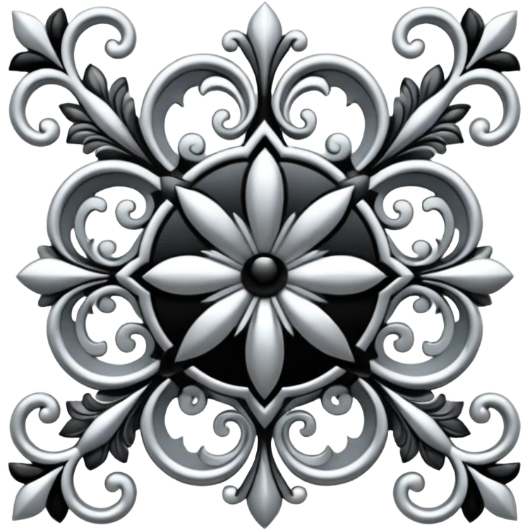Black and silver filigree design, 3D, extremely detailed design emoji