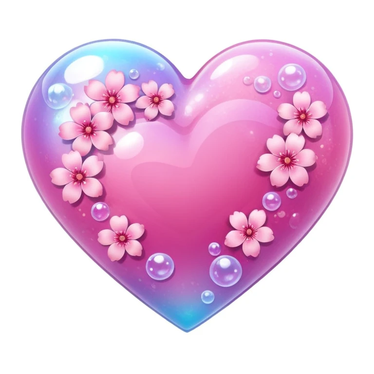 heart with sakura and bubble texture emoji