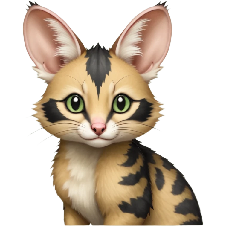 Dark-Green, black-pointed, soft natural realistic romantic vintage antique divine beautiful elegant pretty precious cute young youthful  Fakémon-Pokémon-opossum-feline-mouse-serval-caracal-chinchilla-Minccino-Cinccino-Meowstic-rodent-hybrid-creature with a tail (full body) emoji