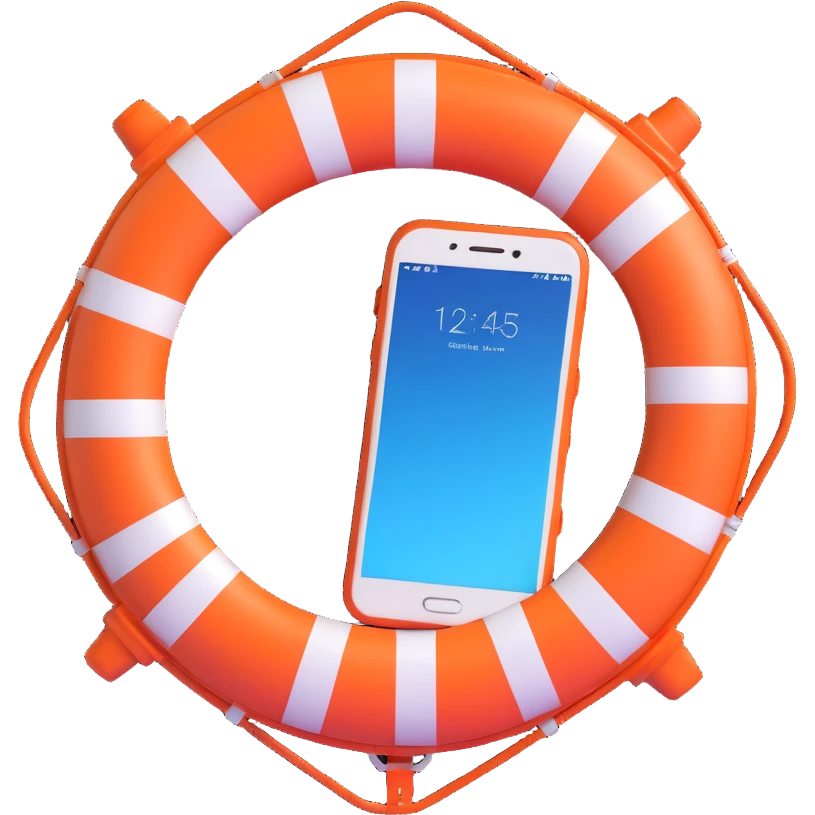 smartphone inside a lifebuoy, 3D style, shiny details emoji