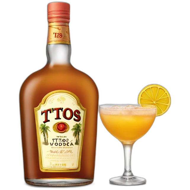 bottle of titos vodka with a cocktail drink emoji