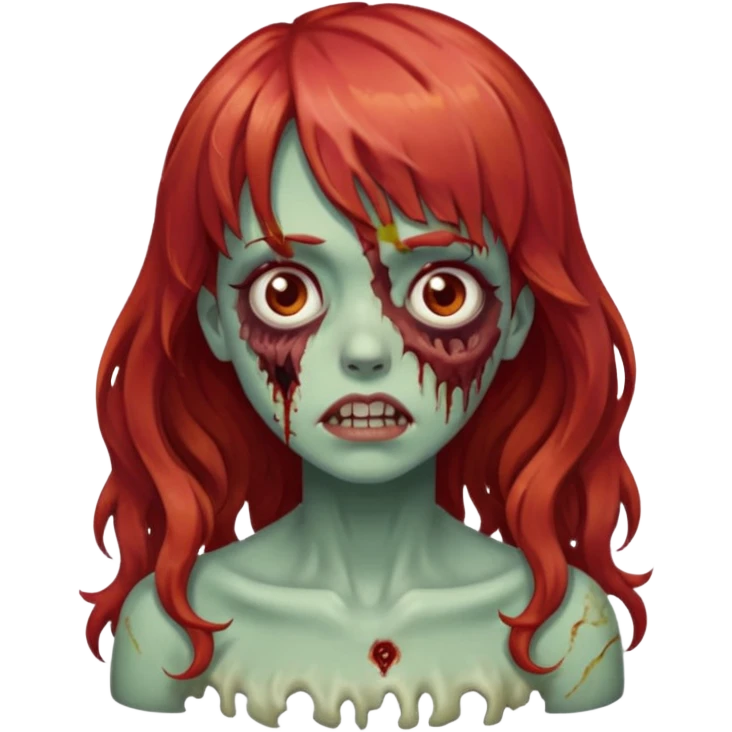 Uma zumbi garota com cabelo vermelho ondulado e franja emoji