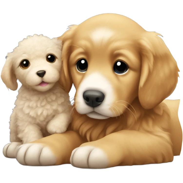 Red golden retriever puppy with a stuffed lamb  emoji