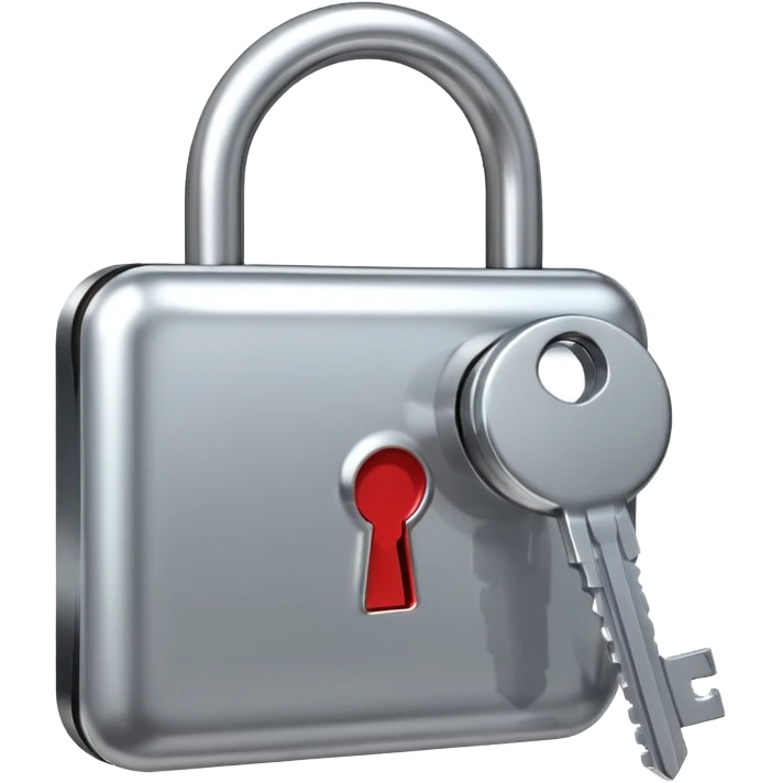 A chrome silver lock and key emoji, smooth metallic surfaces, glossy reflections, luxury swag vibe, minimal iOS emoji style, centered on clean white background emoji