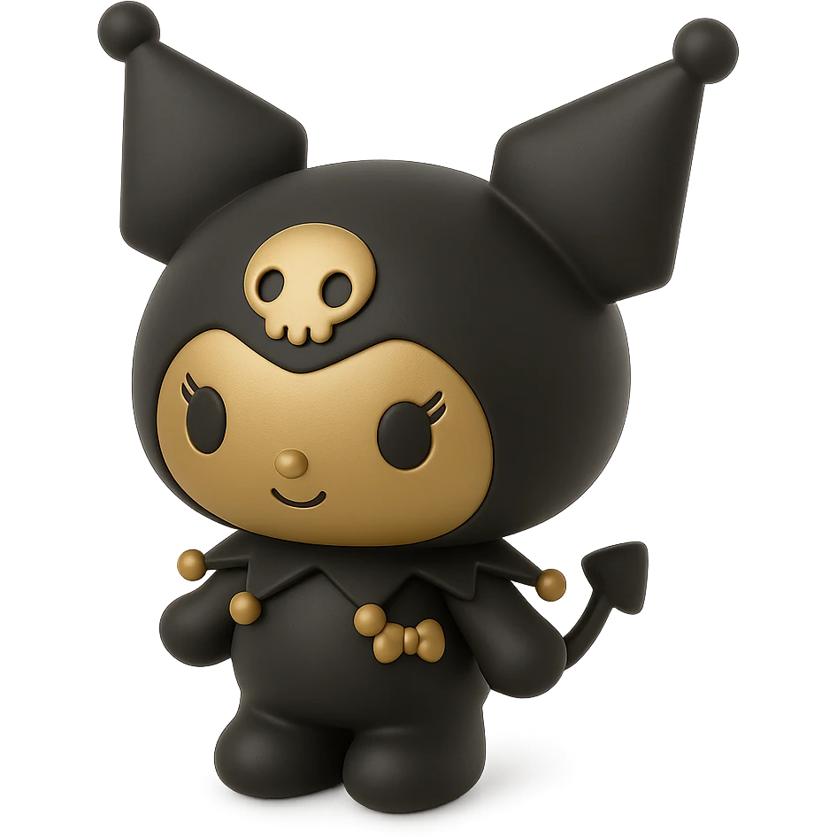 Kuromi character, shiny and dimensional, 3D black style, no background, transparent PNG emoji
