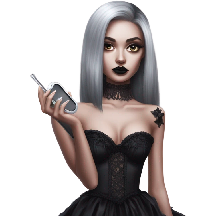 Hyper Realistic Goth victoria secret model looking into a handheld mirror  emoji
