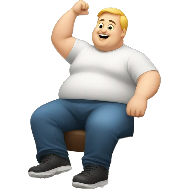 White Fat man sitting with one arm up in the air emoji