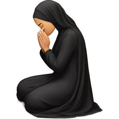 muslim woman praying on a praying carpet with a black abaya on emoji