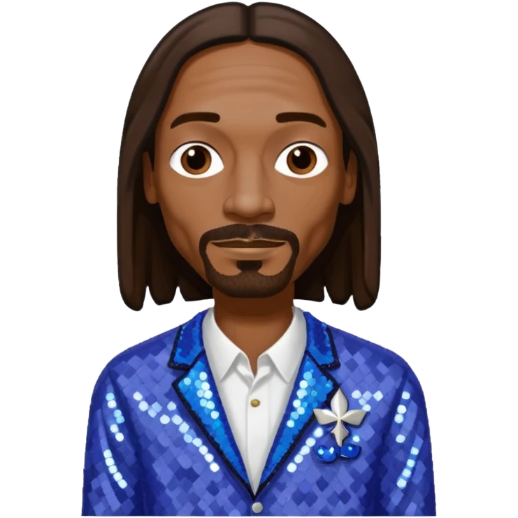 Snoop Dogg with long dark brown hair, periwinkle sequin outfit emoji
