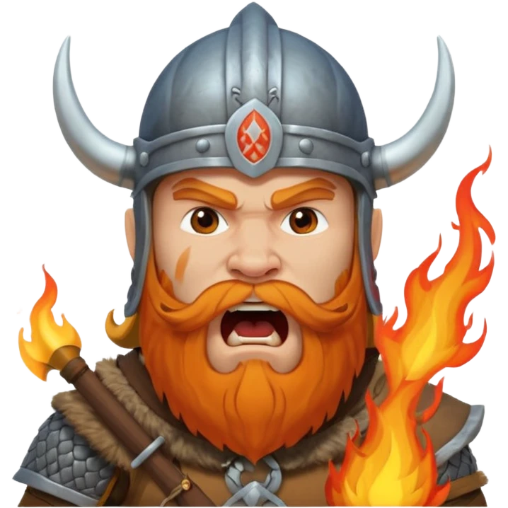 un vichingo con l'elmetto  con l'icona del fuoco sulla parte frontale ,che urla  emoji