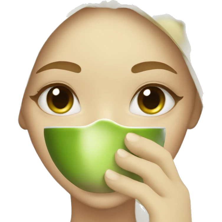 Blonde girl skincare drinking matcha emoji