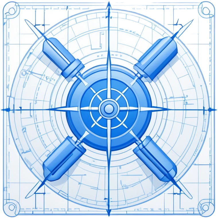 blue blueprint with a dashed line connecting a start point and a destination point emoji