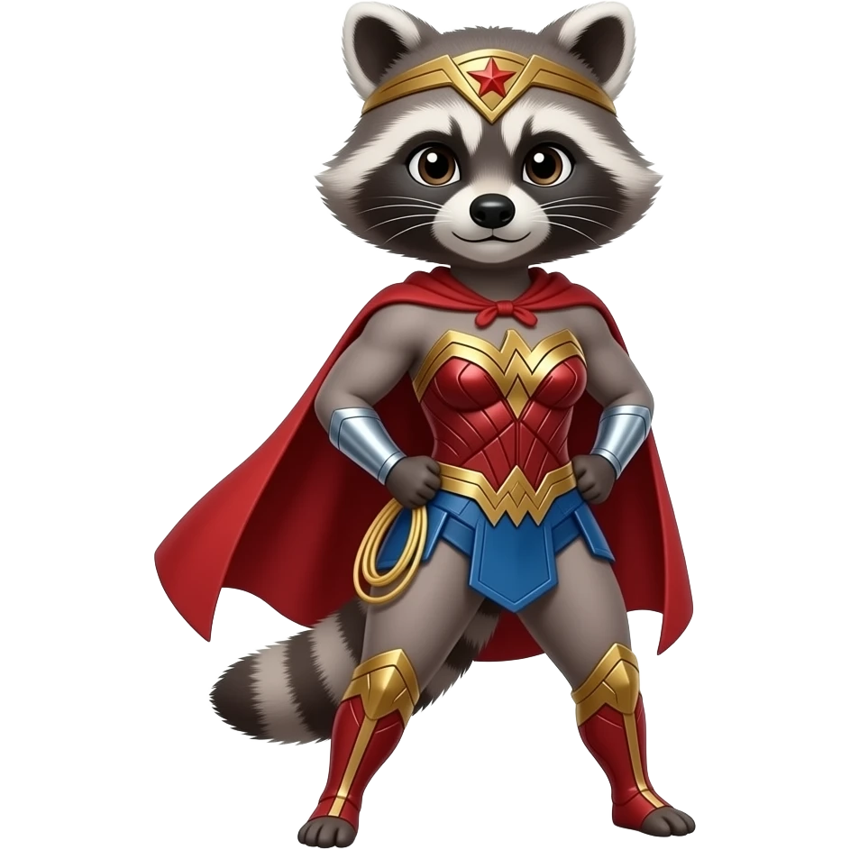 a female racoon dressed as wonder woman emoji