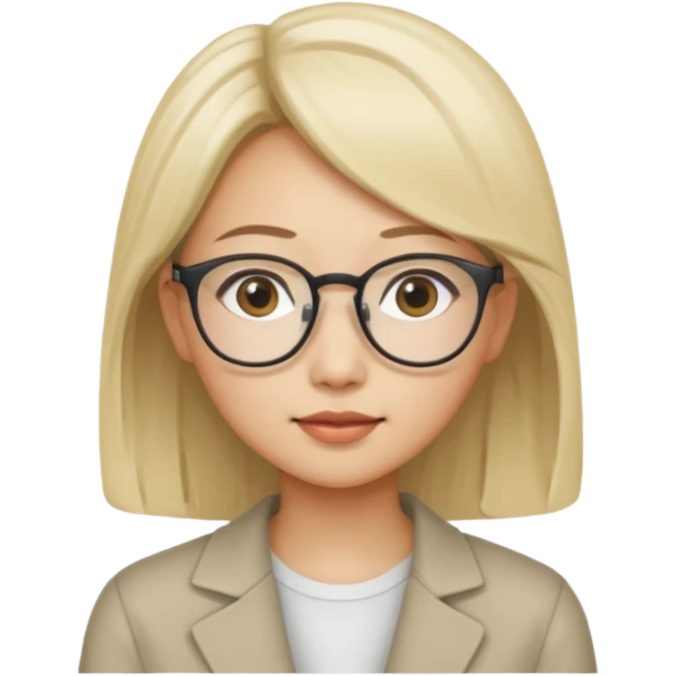 asian looking female with slight blonde hair with eye glasses, fair complexion not that pointed nose but slighty little eye please emoji