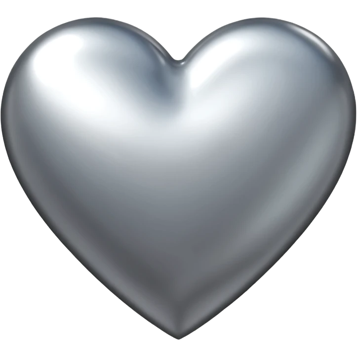 Liquid chrome heart emoji, silver metallic color, iOS emoji style, smooth reflective surface, rounded shape, realistic highlights, minimal background emoji