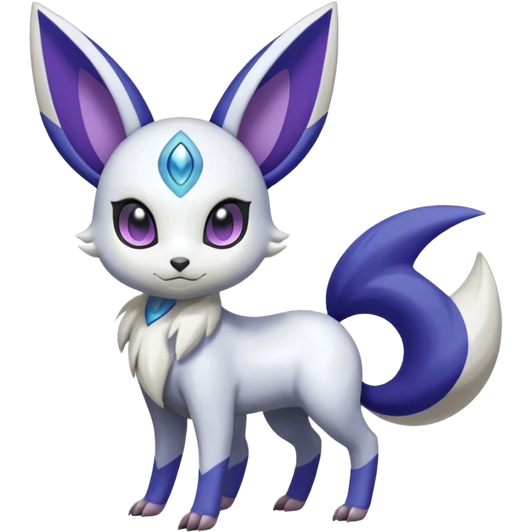 Shiny White with Violet and Indigo Meloetta-Absol-Minccino-Zangoose-Pokémon-Fakémon-fusion-hybrid-creature emoji