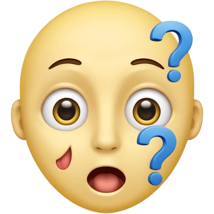yellow face question mark emoji with wide eyes, mouth open in surprise, blue question mark above head emoji