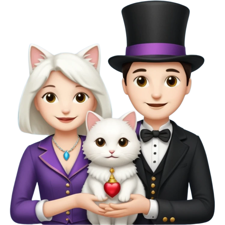 magician couple and their pet cat emoji