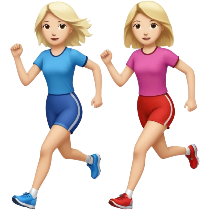 I want 2 women holding hands running in same direction, one is brunette, one is blonde different outfits and please hold hands emoji