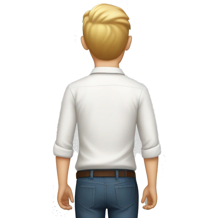 white shirt from behind, boy pointing up emoji