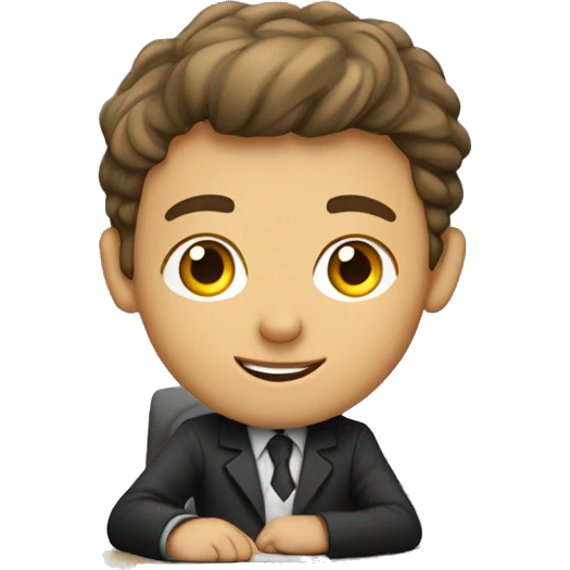 European schoolboy sitting at desk,  computer on desk emoji