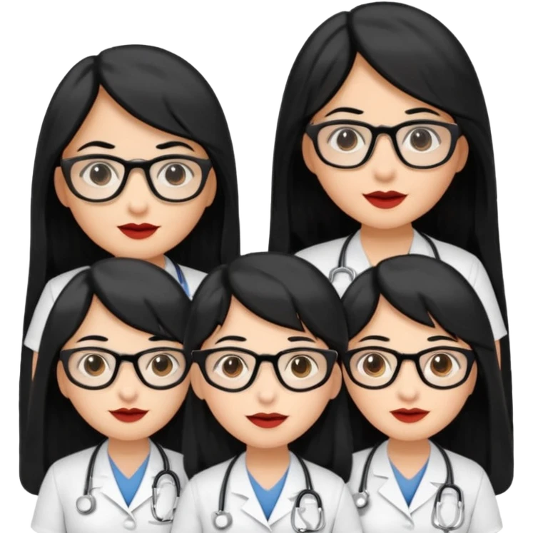 Genera emogis de 4 cuatro enfermeras de cabello negro largo, entre ellas que una tenga lentes y otra un lunar encima de los labios emoji