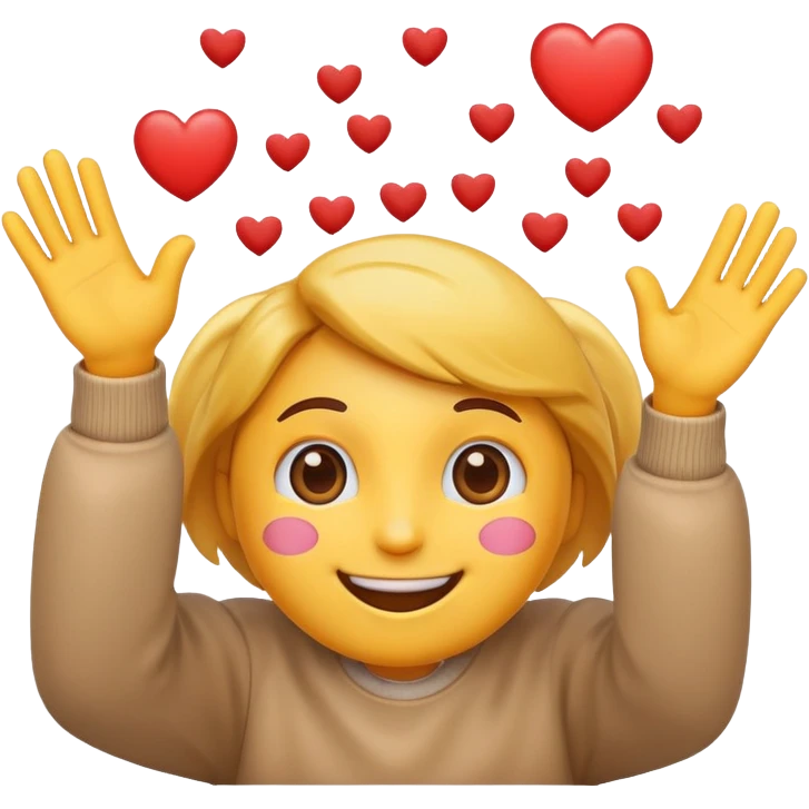 Emoji smiling while waving and having hearts around it emoji