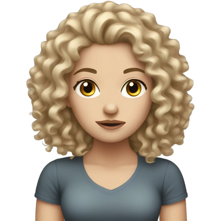 reate a struggling emoji of a white girl with dirty blonde super curly hair emoji
