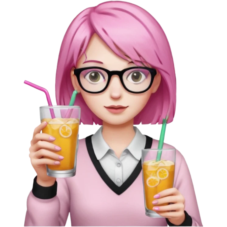 pink haired drink holder with glasses  emoji