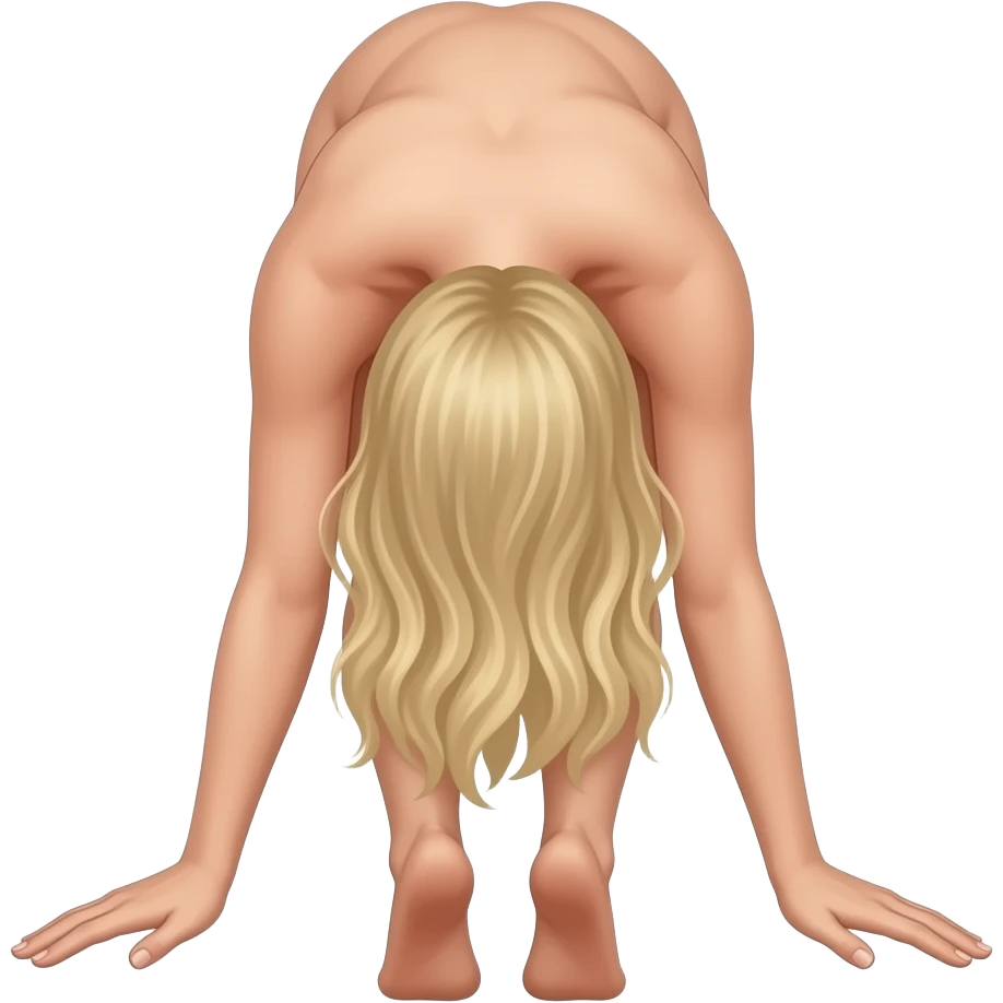 nude women leaning forward legs slightly apart at the waist long blonde arms reaching forward and upper body forward from behind emoji