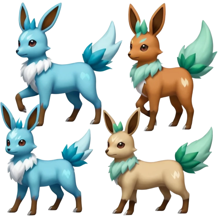 Glaceon-Skiddo-Mudbray-Amaura-Flareon-Virizion-fusion-Pokémon-monster (full body) emoji