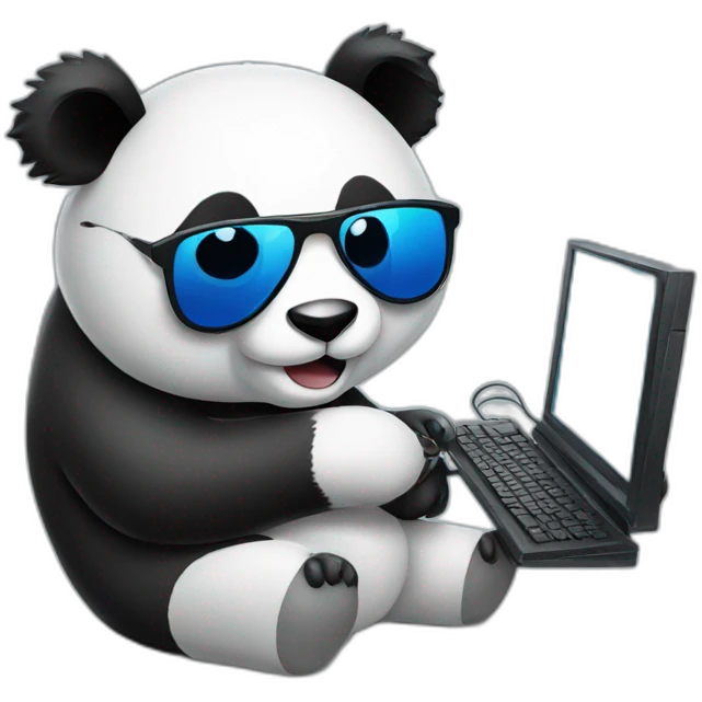 Panda wearing sunglasses playing computer emoji