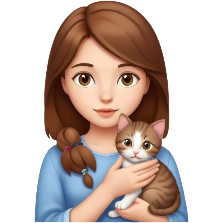 A beautiful brown-haired girl holding a kitten emoji