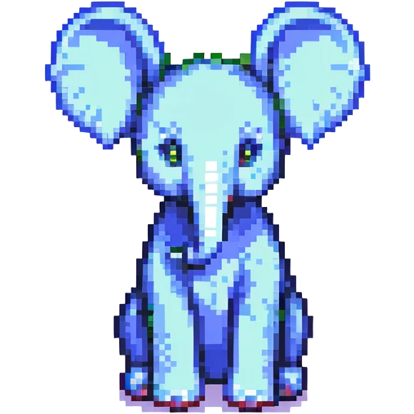 Cocofanto elephanto, pixel art style, sitting down, big ears, vibrant colors emoji