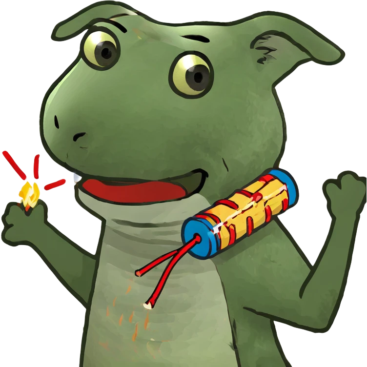 Dancing dog with firecrackers coming out of his ears emoji