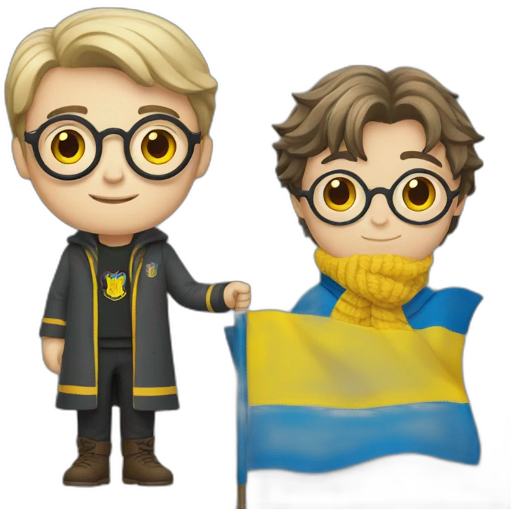 Harry Potter holds a Ukrainian flag emoji