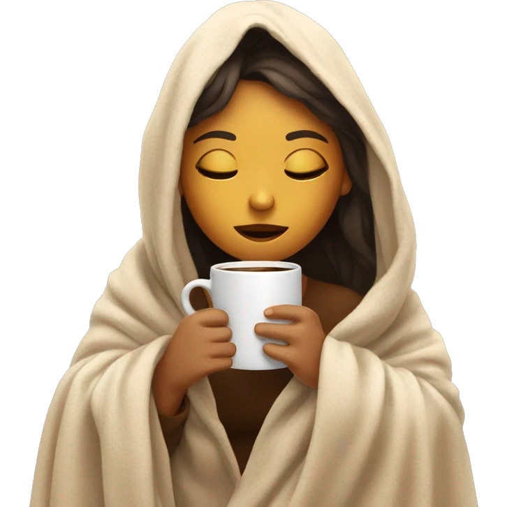 girl inside a blanket sipping coffee eyes closed emoji