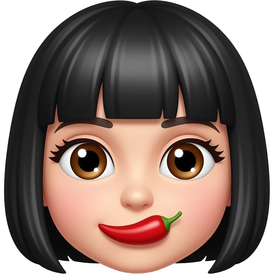 a red chili with girlish eyes and black hair. emoji