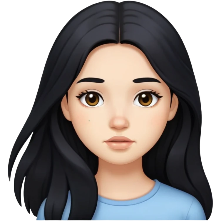 girl with long black hair, soft makeup, and acne on her face emoji