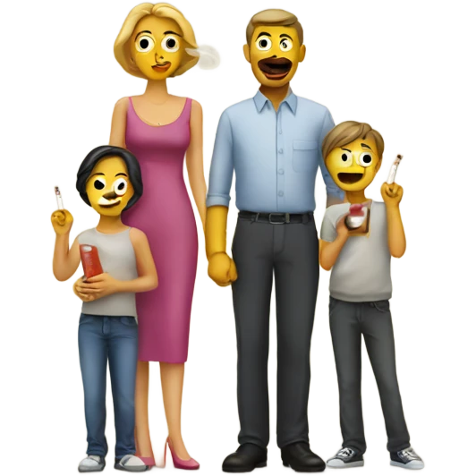 cigarette personified as a man with wife and kids  emoji